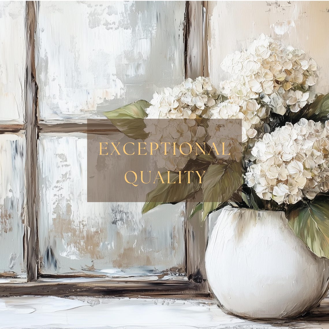 White Hydrangeas Vase Rustic Window Spring Floral Still Life Wall Art - Image 3