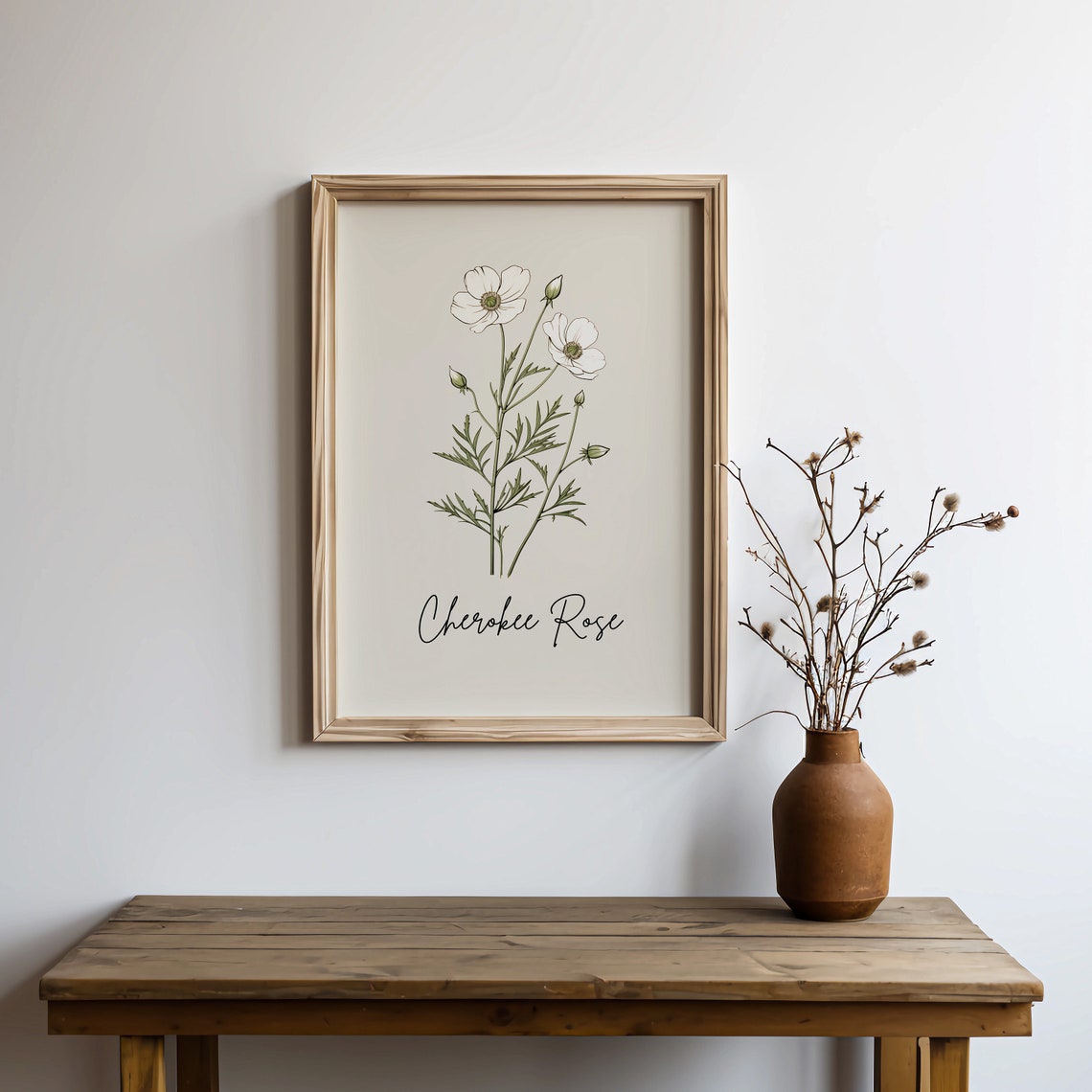 Cherokee Rose Botanical Line Art Minimalist White Flower Wall Print - Image 2