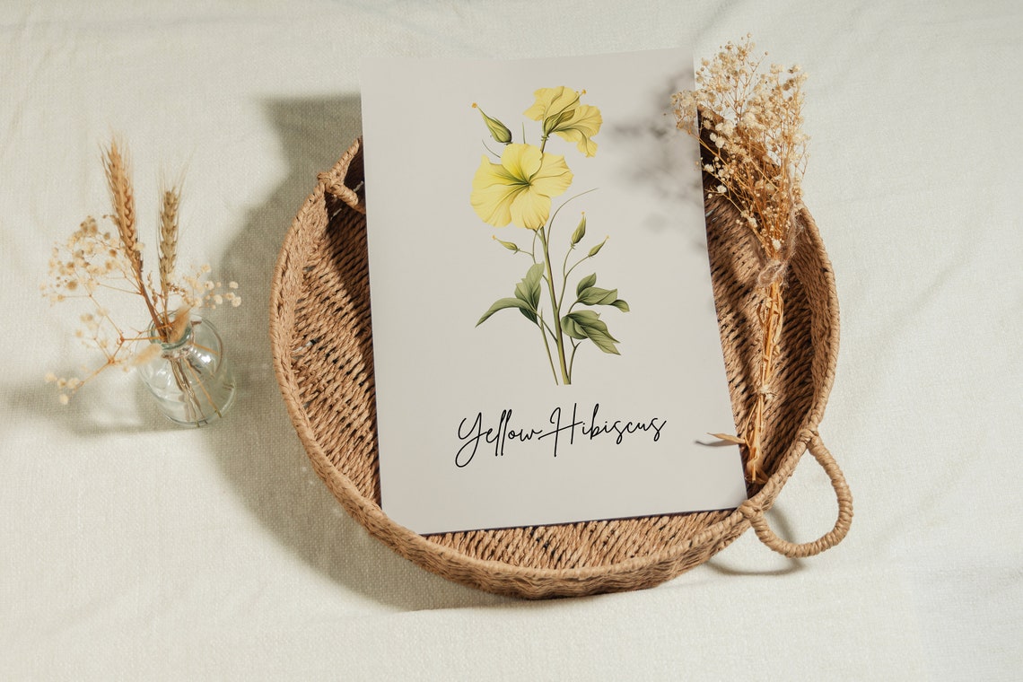 Yellow Hibiscus Botanical Watercolor State Flower Minimalist Art Print - Image 3