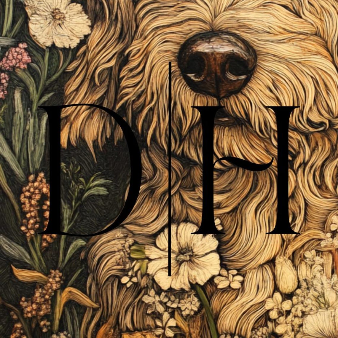 Golden Doodle Dog Flower Crown Cream Wildflowers Dark Meadow Poster - Image 3