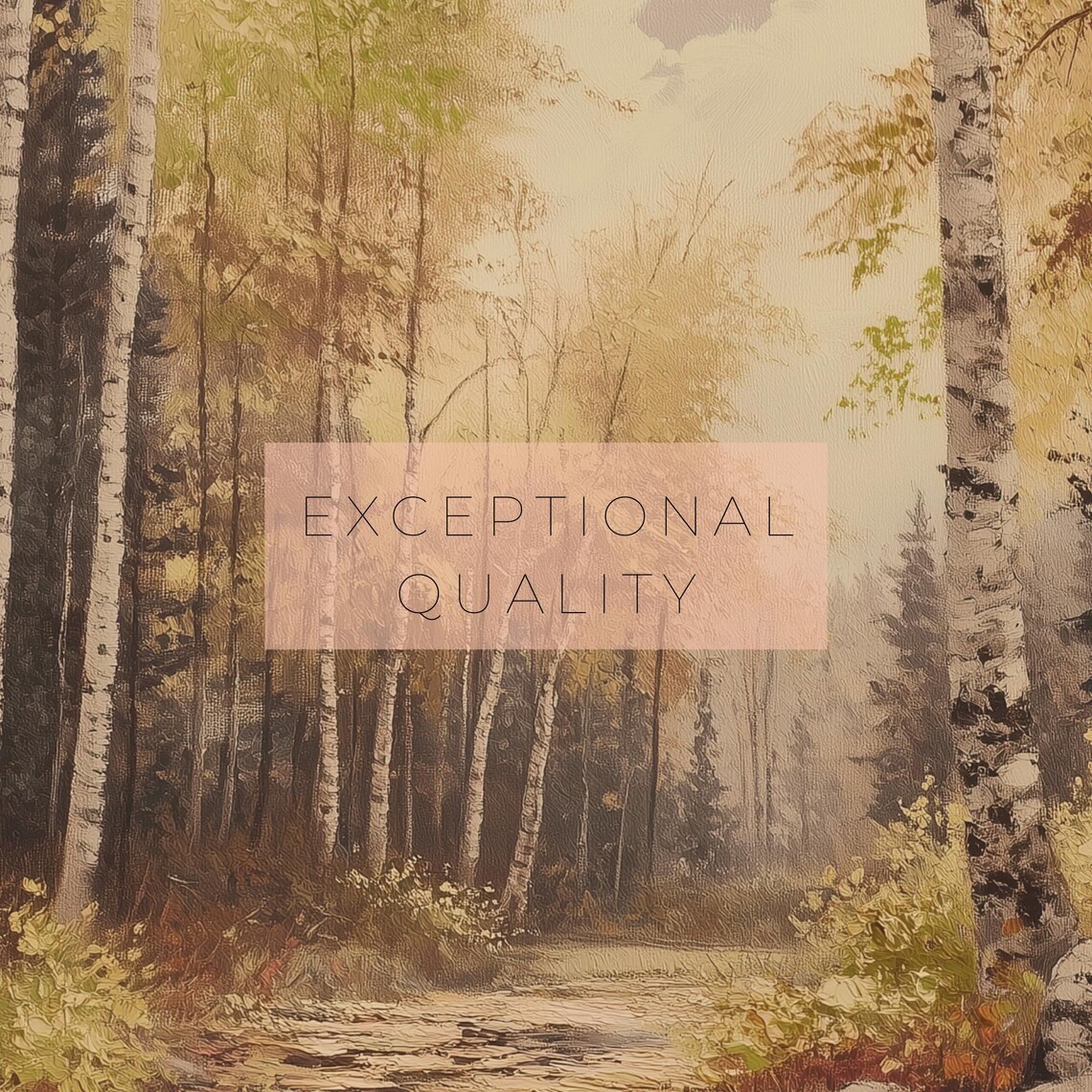 Golden Autumn Birch Forest Sunlit Pathway Vintage Woodland Art Poster - Image 3