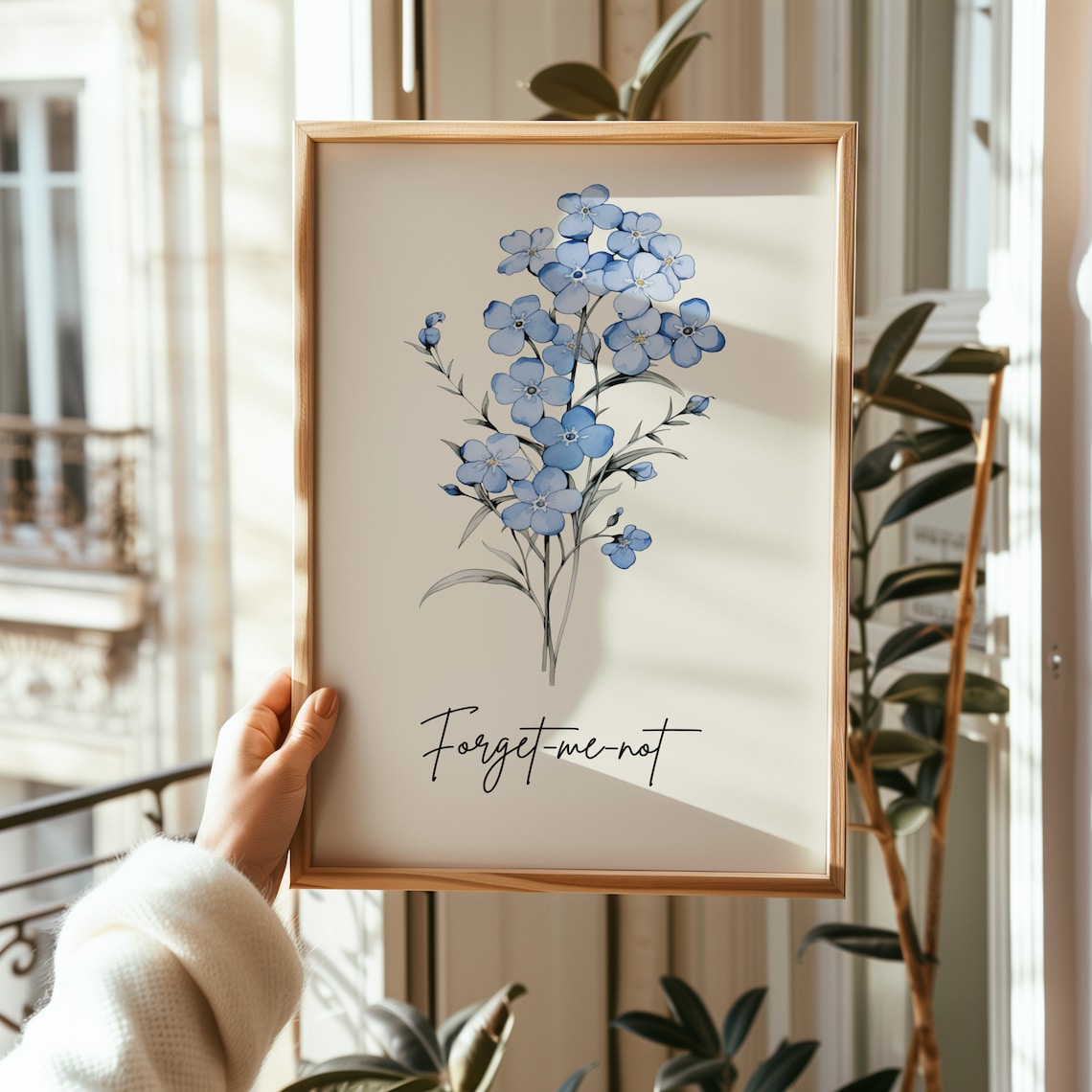 Forget Me Not Botanical Watercolor Art Minimalist Blue Flower Print