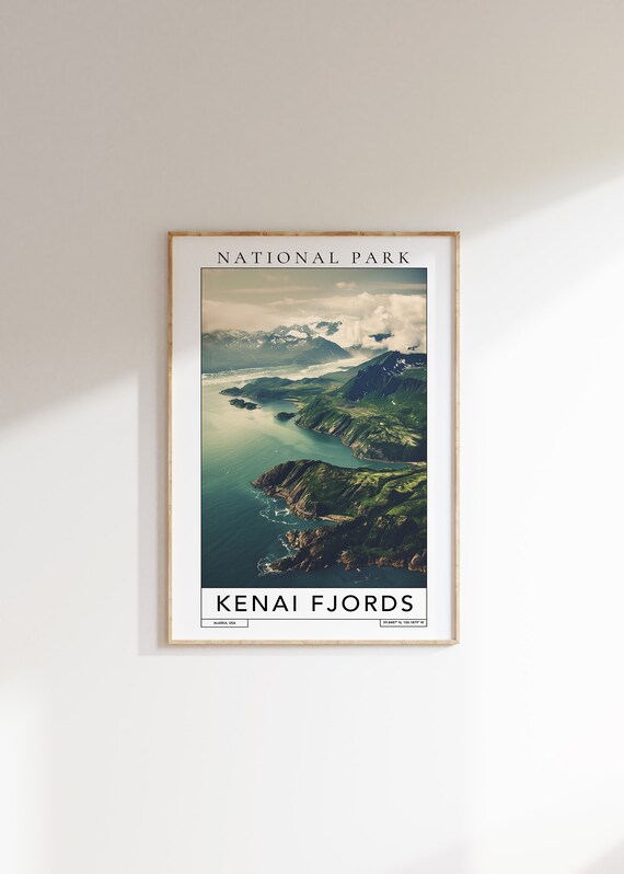 Kenai Fjords National Park Alaska Coastal Fjords Aerial View Travel Poster