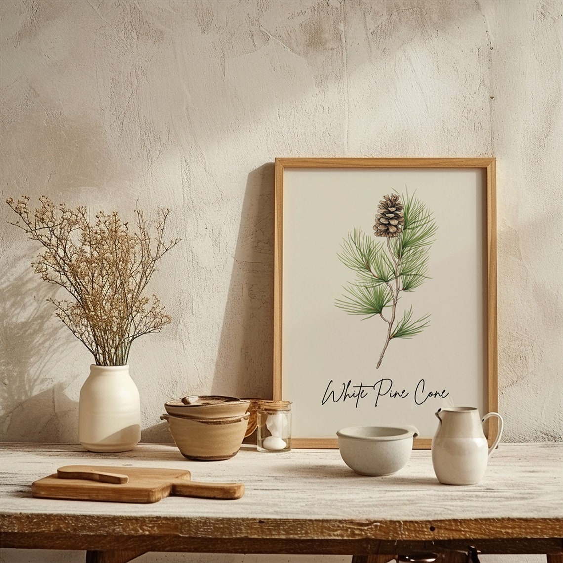 White Pine Cone Botanical Watercolor State Flower Minimalist Art Print - Image 2