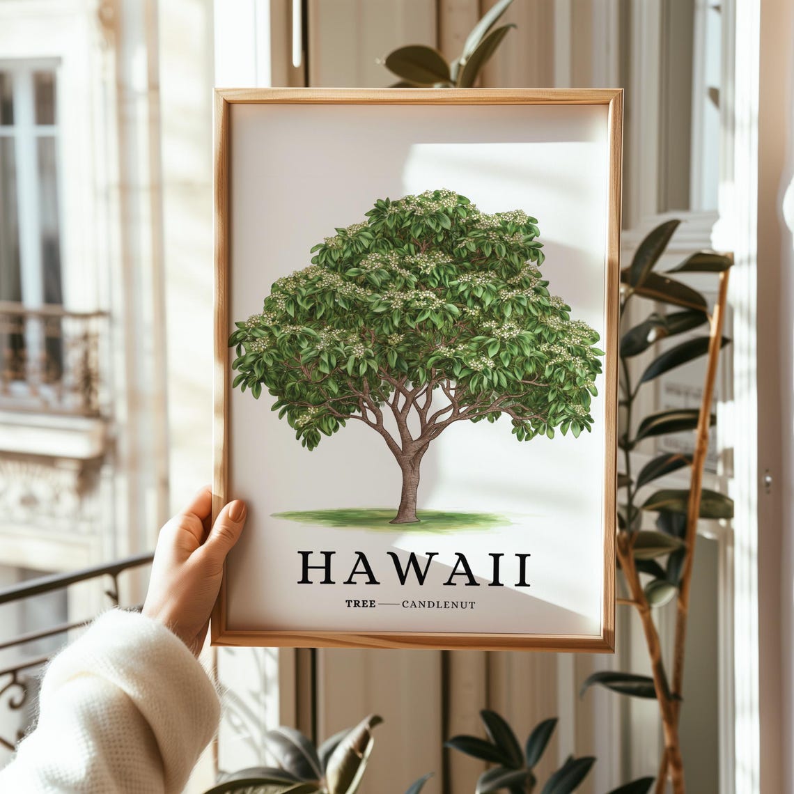 Hawaii State Tree Print Candlenut Tree Hawaiian Wall Art State Symbol Art Minimalist Home Decor Botanical Illustration - Image 2