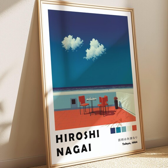 Seaside Terrace Hiroshi Nagai Poster Exhibition Art 90s Coastal Pop Print Modern Painting Japandi Wall Decor Wabi Sabi Wallpaper