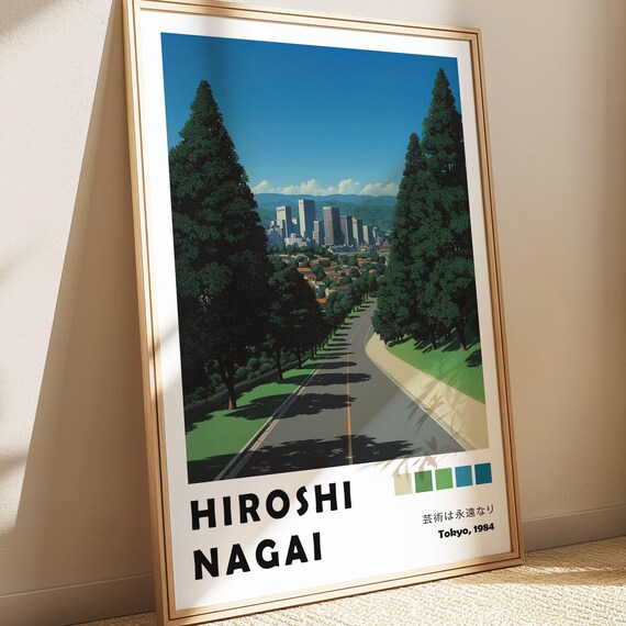 Hilly Road Hiroshi Nagai Poster Natural Wall Decor Botanical Painting Floral 90s City Pop Art Print Wabi Sabi Wallpaper Cityscape