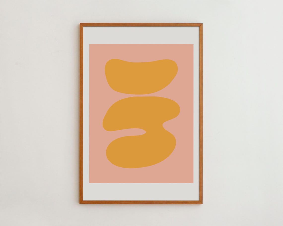 Warm Orange Organic Shapes on Pink Modern Abstract Art Poster