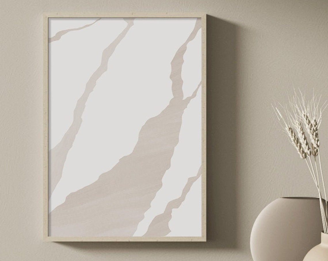 Calm Diagonal Beige Stripe Bands Minimalist Abstract Wall Art