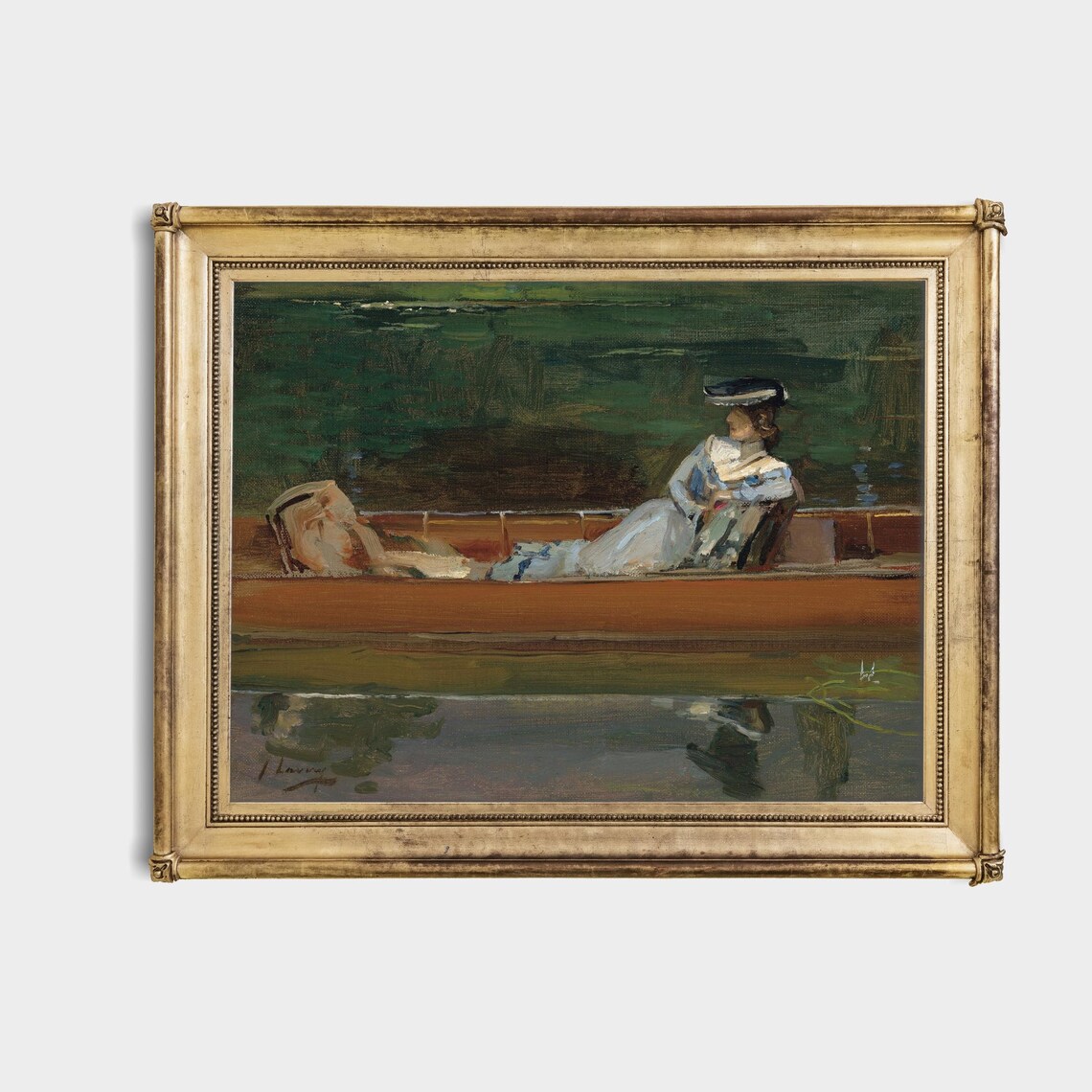 Elegant Woman Reclining in Boat on Calm Water Impressionist Poster - Image 4