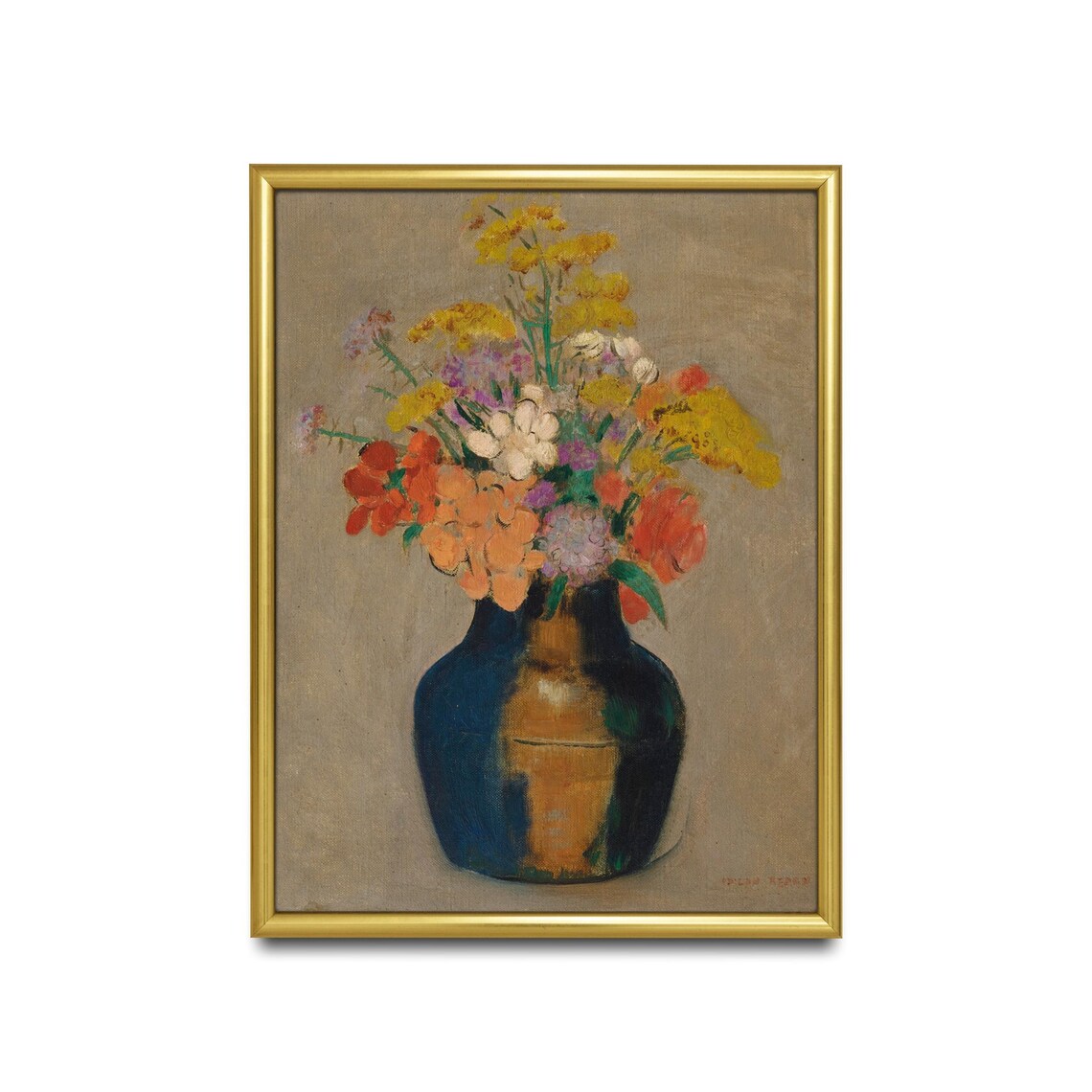 Orange And Yellow Bouquet In A Dark Vase Vintage Floral Poster - Image 2
