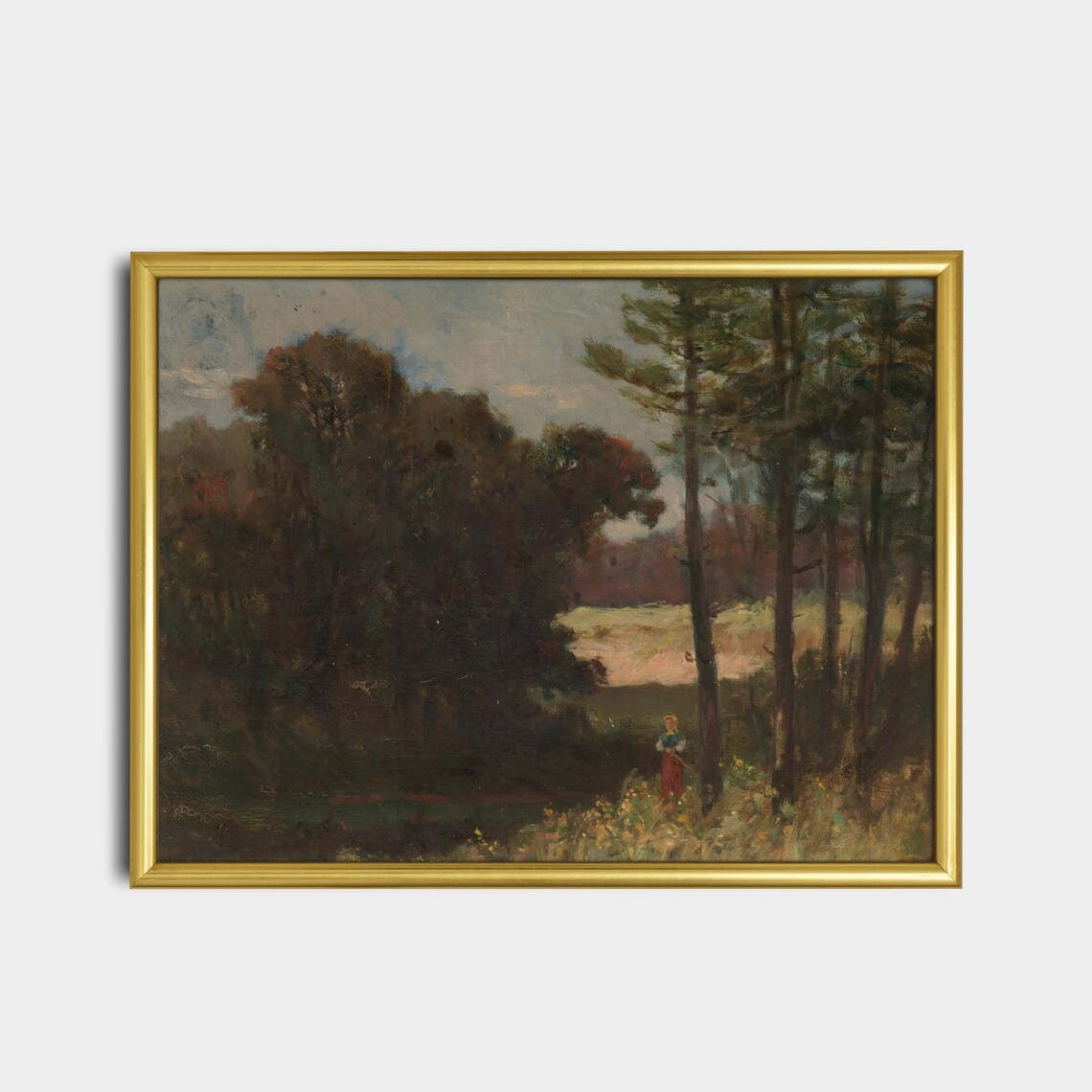 Moody Antique Woodland Scene With Figure At Dusk Fine Art Poster - Image 2