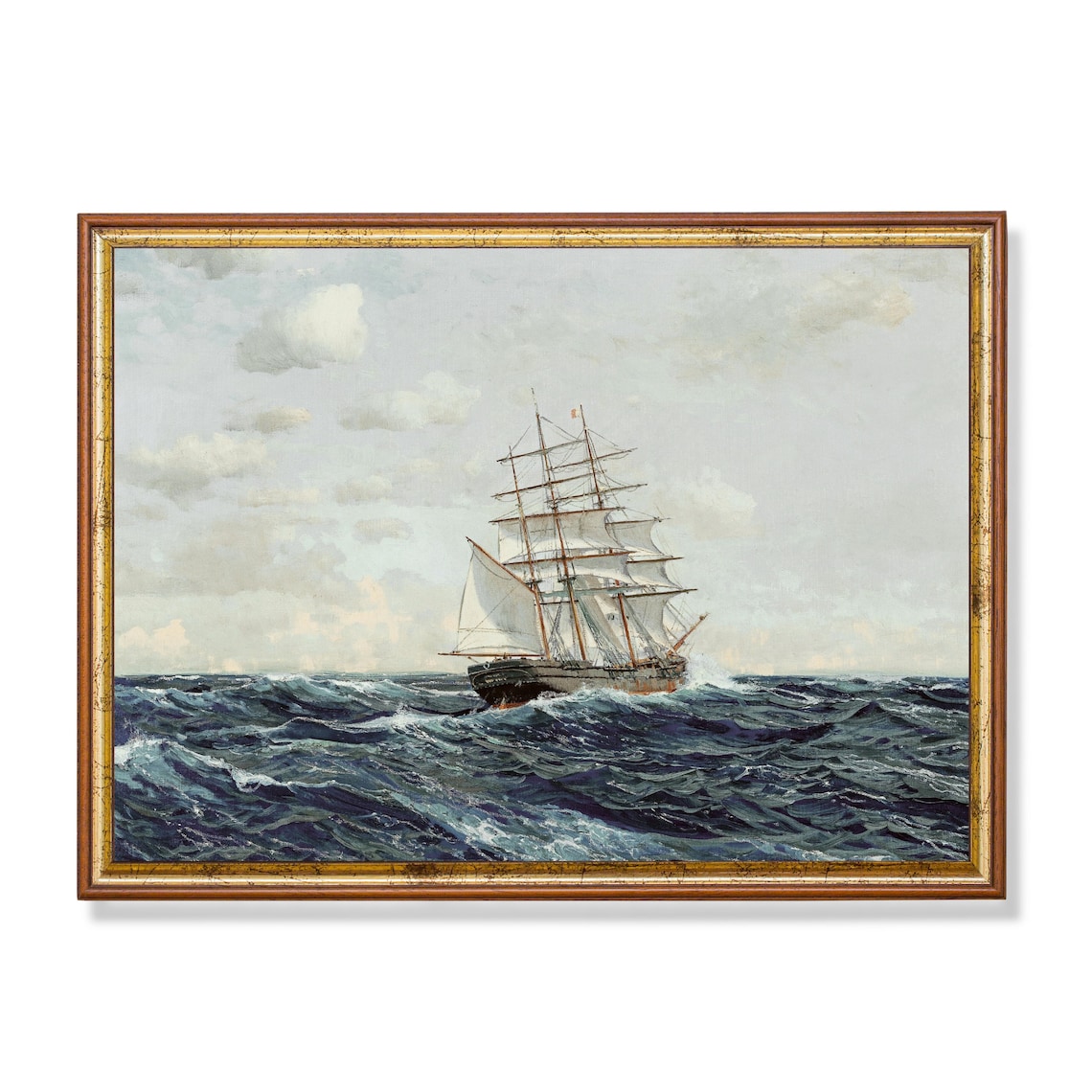 Vintage Sailing Ship Painting, Rustic Seascape Art Print