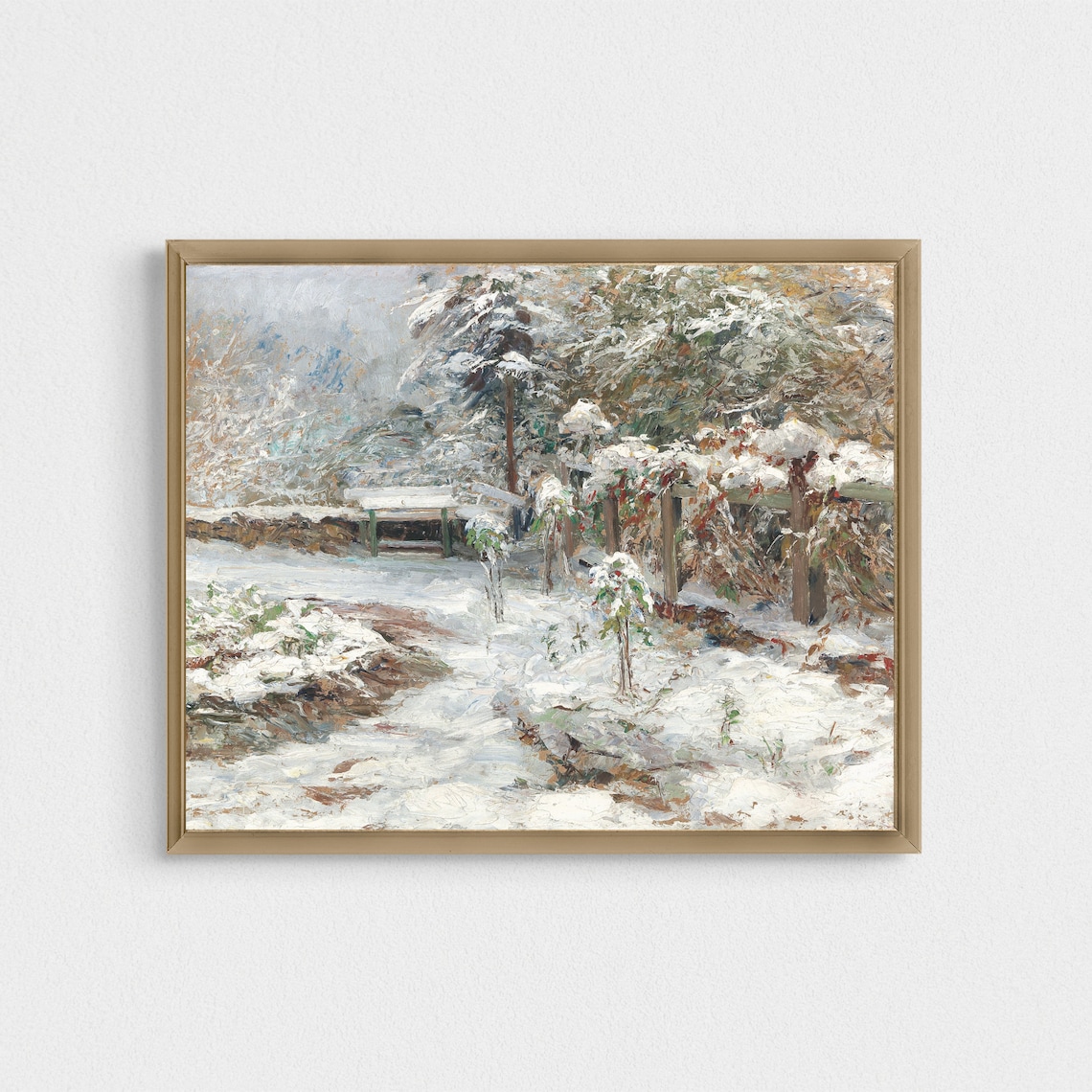Snow-Covered Garden Fence and Pergola Fresh Winter Scene Poster - Image 4