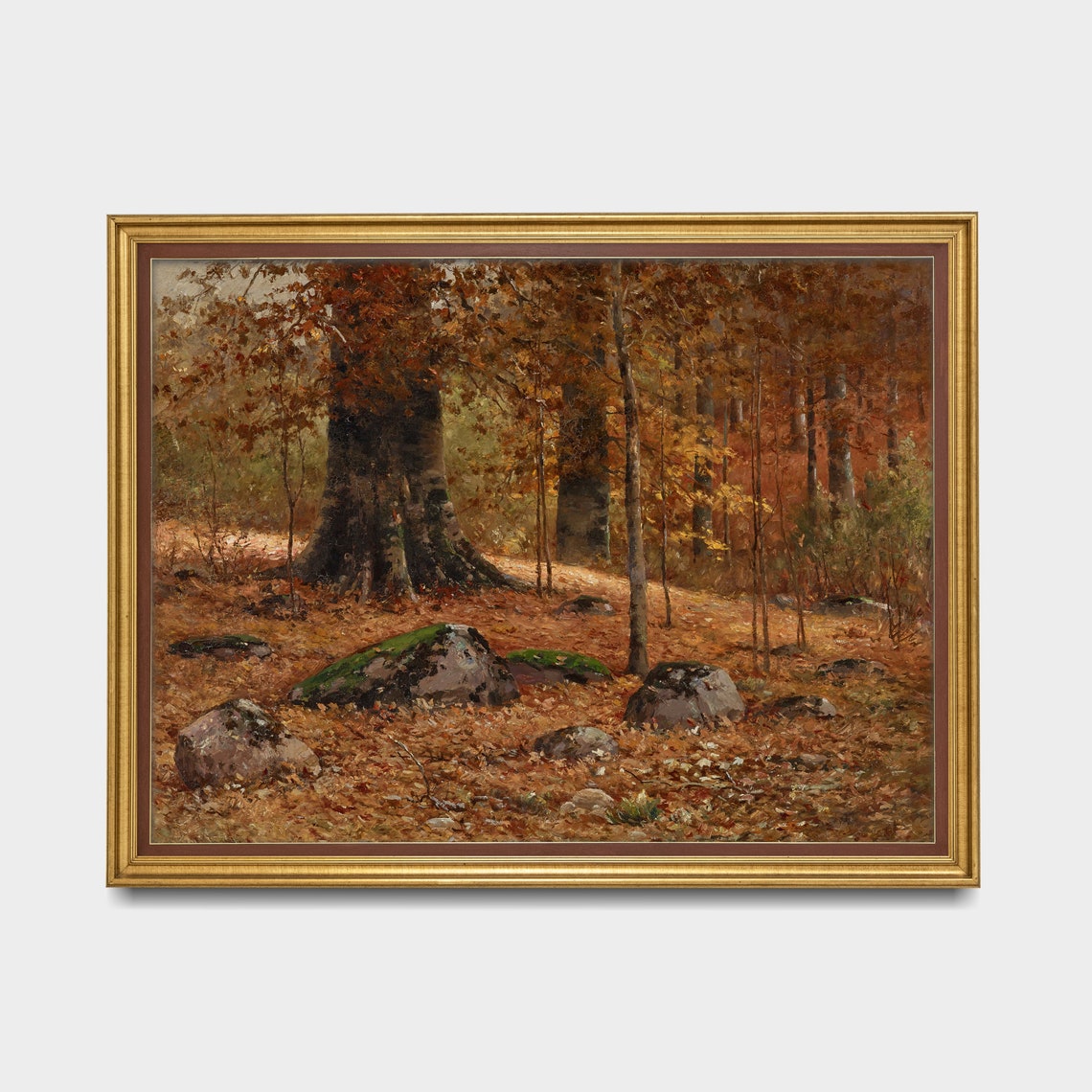 Vintage Autumn Woodland Floor Mossy Boulders Fall Forest Poster - Image 3
