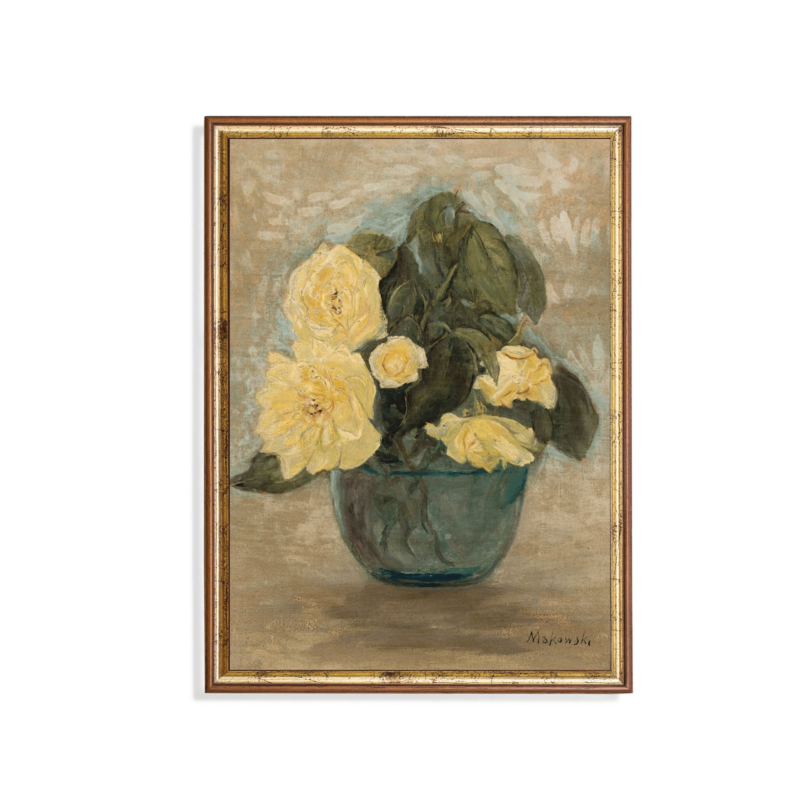Vintage Still Life With Yellow Roses Art Print