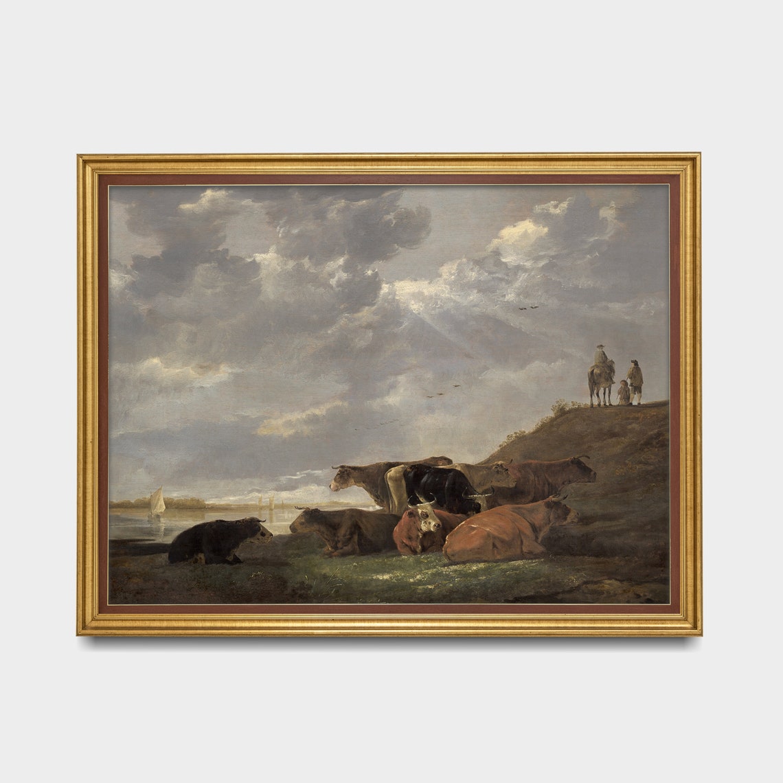 Cattle Resting By A River Under Dramatic Clouds Dutch Style Poster - Image 4