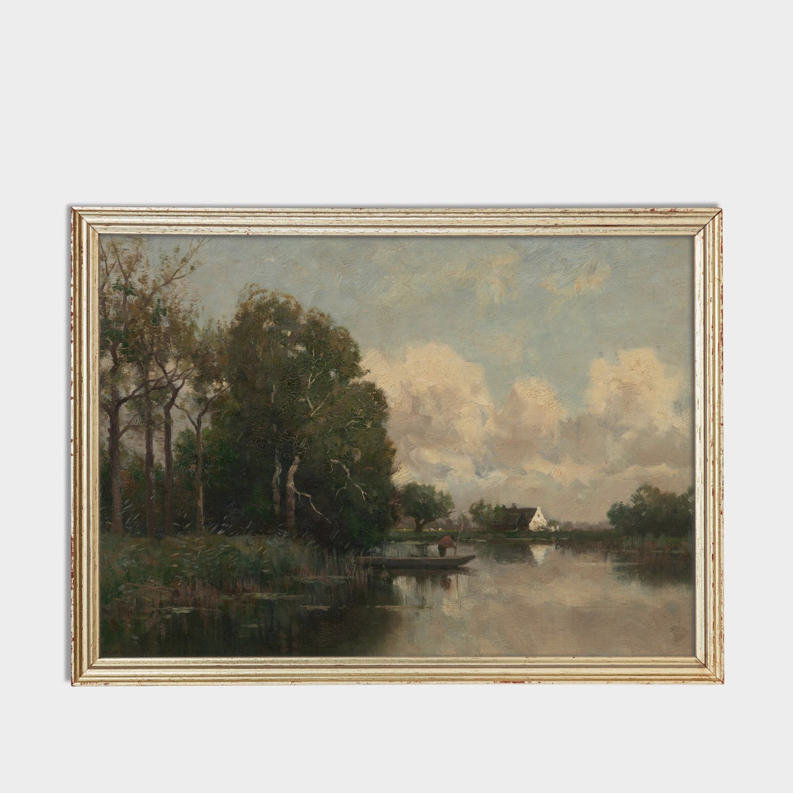 Quiet River Flowing Past Tall Trees Toward a Distant Cottage Poster - Image 3
