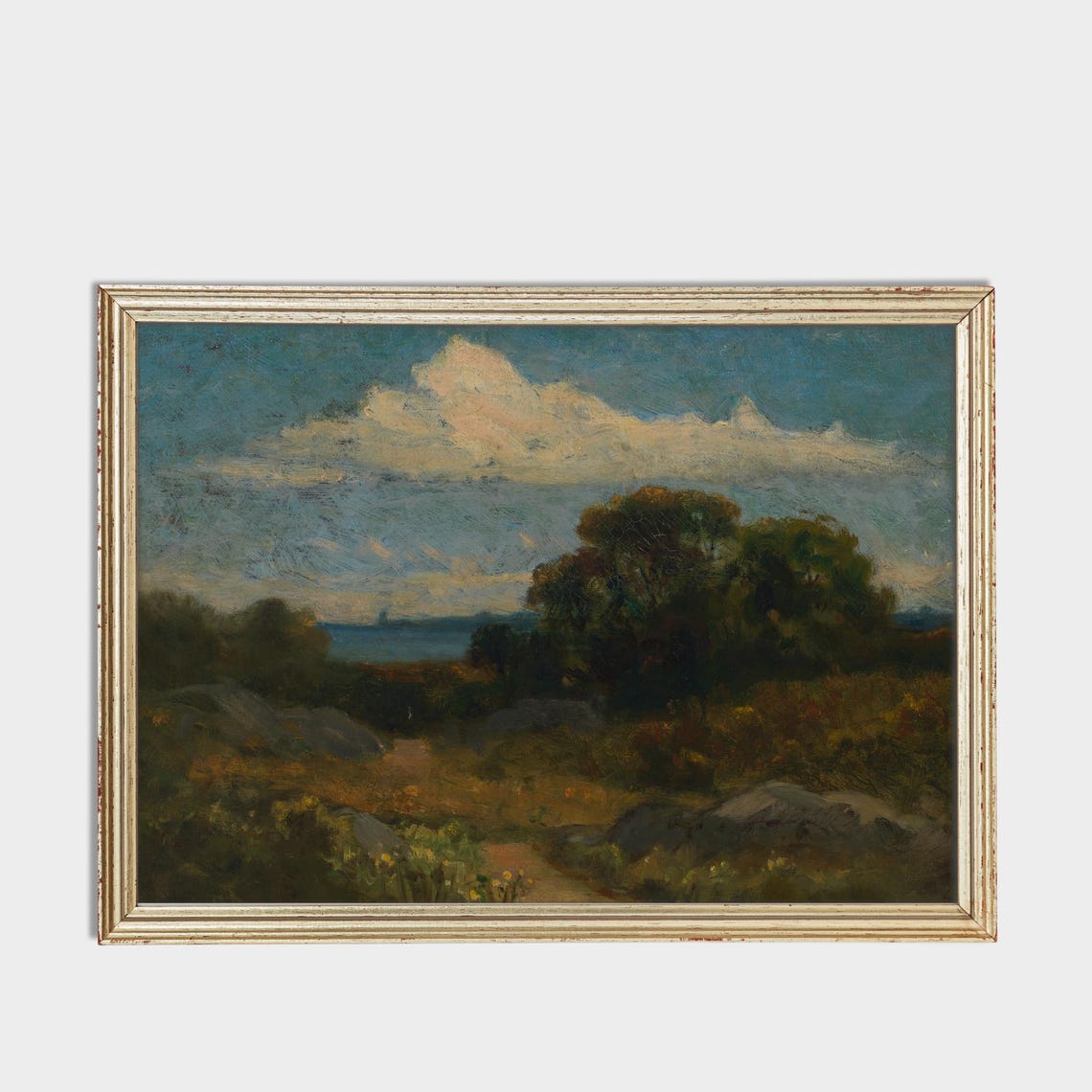 Rocky Coast and Trees Under a Stormy Sky Tonalist Landscape Poster - Image 3