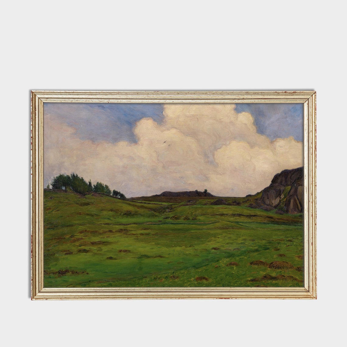Rolling Green Valley Under Towering Clouds Rocky Landscape Poster - Image 3
