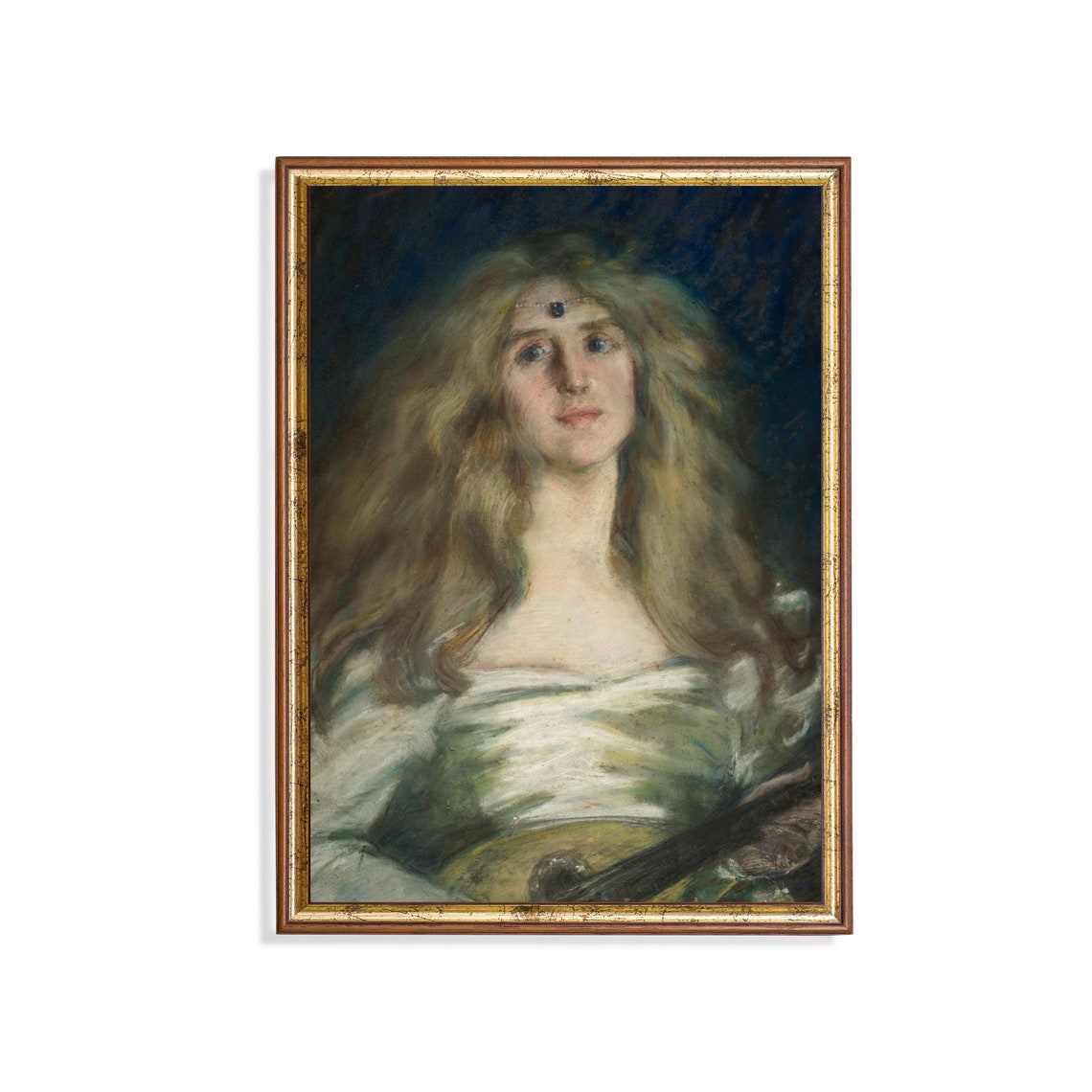 Golden Haired Woman With a Mandolin Moody Vintage Portrait Poster