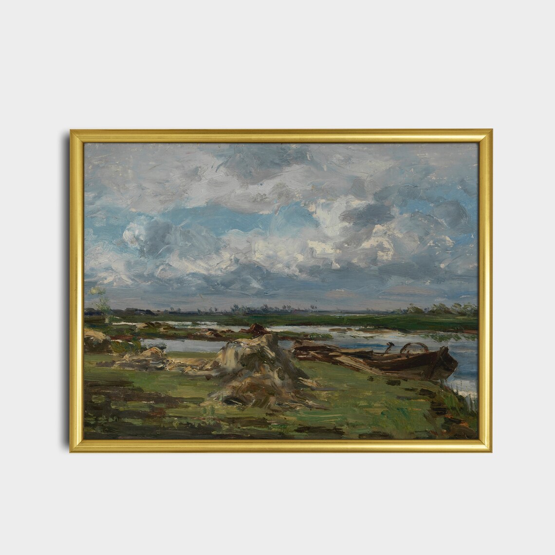Boats Moored by a Moody Lake Under a Heavy Clouded Sky Poster - Image 3
