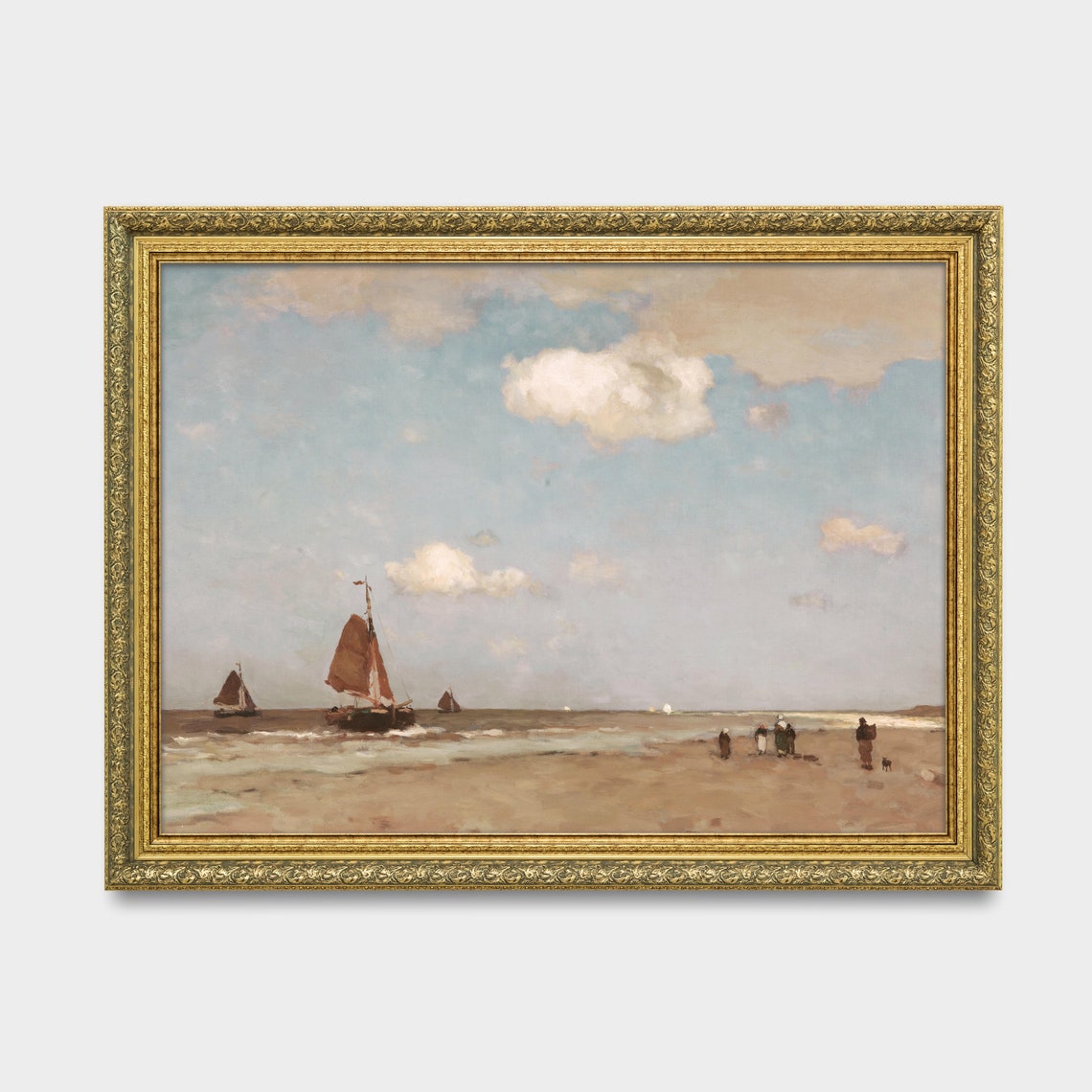 Dutch Beach With Sailing Vessels And Figures Hague School Art Poster - Image 2