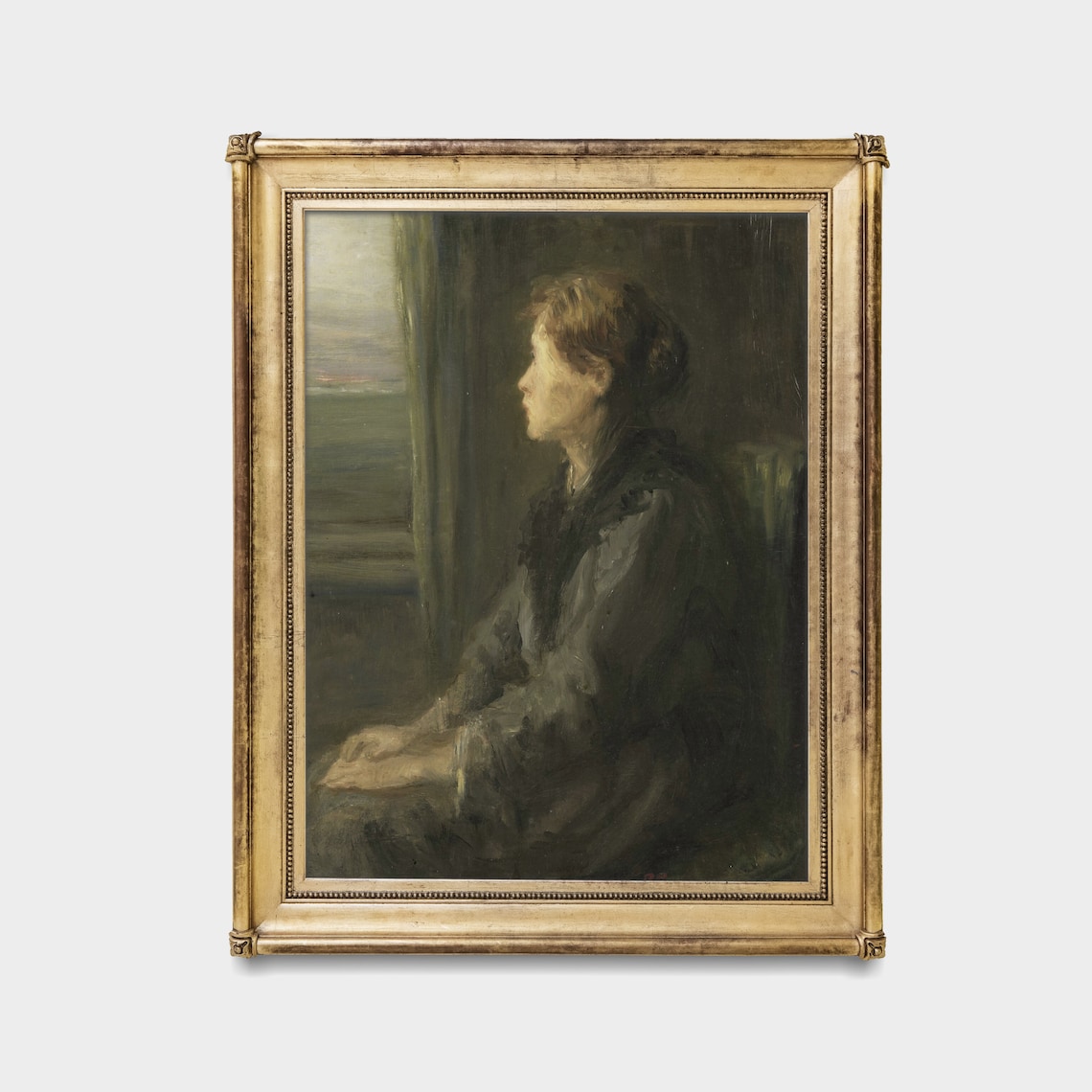 Woman Gazing From a Window Vintage Moody Portrait Painting Poster - Image 4