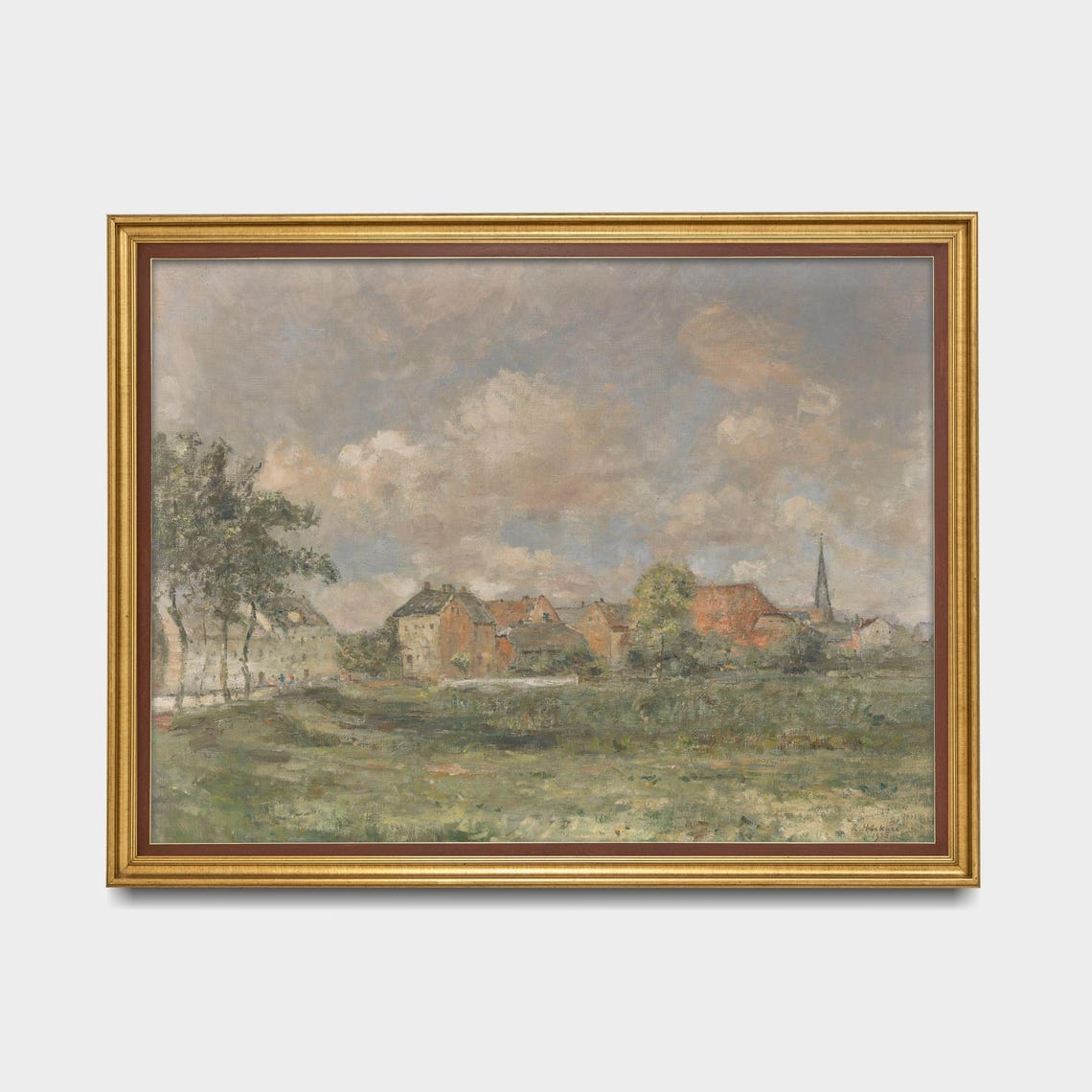 Muted Village with Church Spire Impressionist Landscape Poster - Image 5