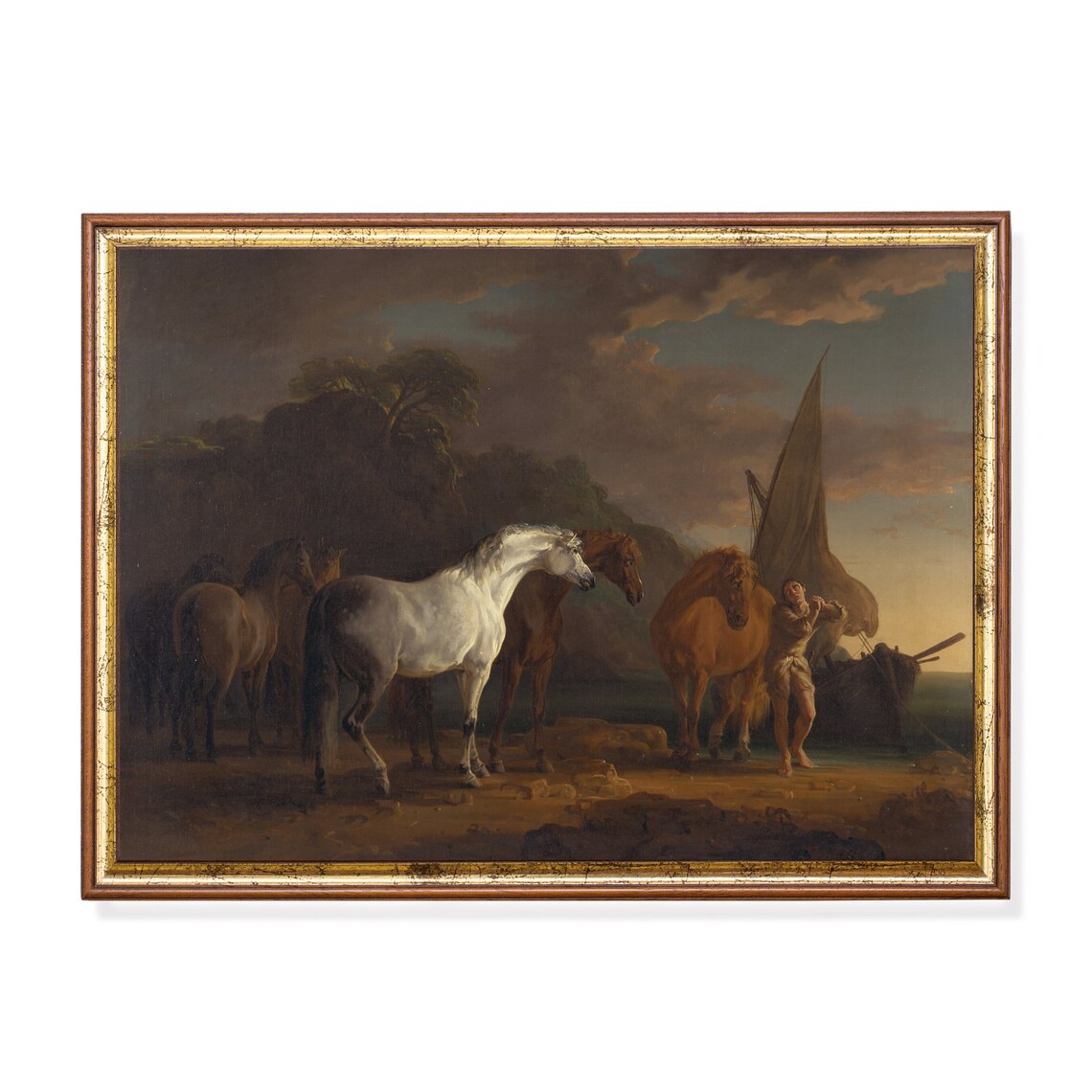 Printed And Shipped Horses Painting Art Dark Moody Rustic Oil Painting Print Vintage Animal Antique Farmhouse Decor Physical Prints