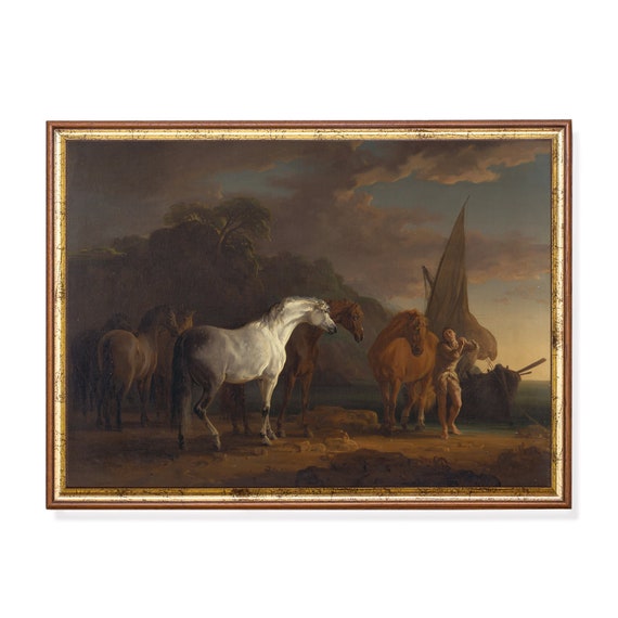 Printed And Shipped Horses Painting Art Dark Moody Rustic Oil Painting Print Vintage Animal Antique Farmhouse Decor Physical Prints