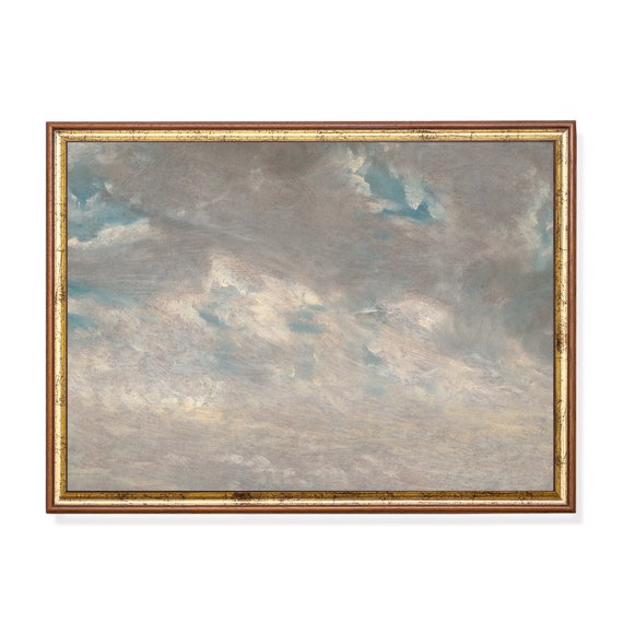 Mailed Print Vintage Cloud Study Antique Sky Painting Rustic Oil Painting Nursery Decor Fine Art Printed And Shipped