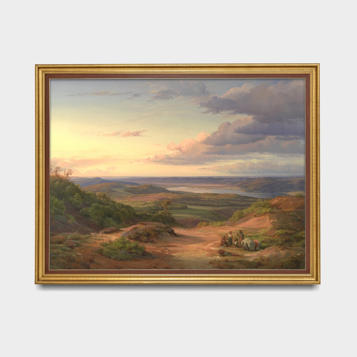 Sunset Valley with Lake and Travelers Vintage Panoramic Poster - Image 3