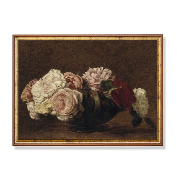 Printed And Shipped Vintage Still Life With Roses Antique Floral Painting Moody Flower Fine Print Farmhouse Decor Physical Prints