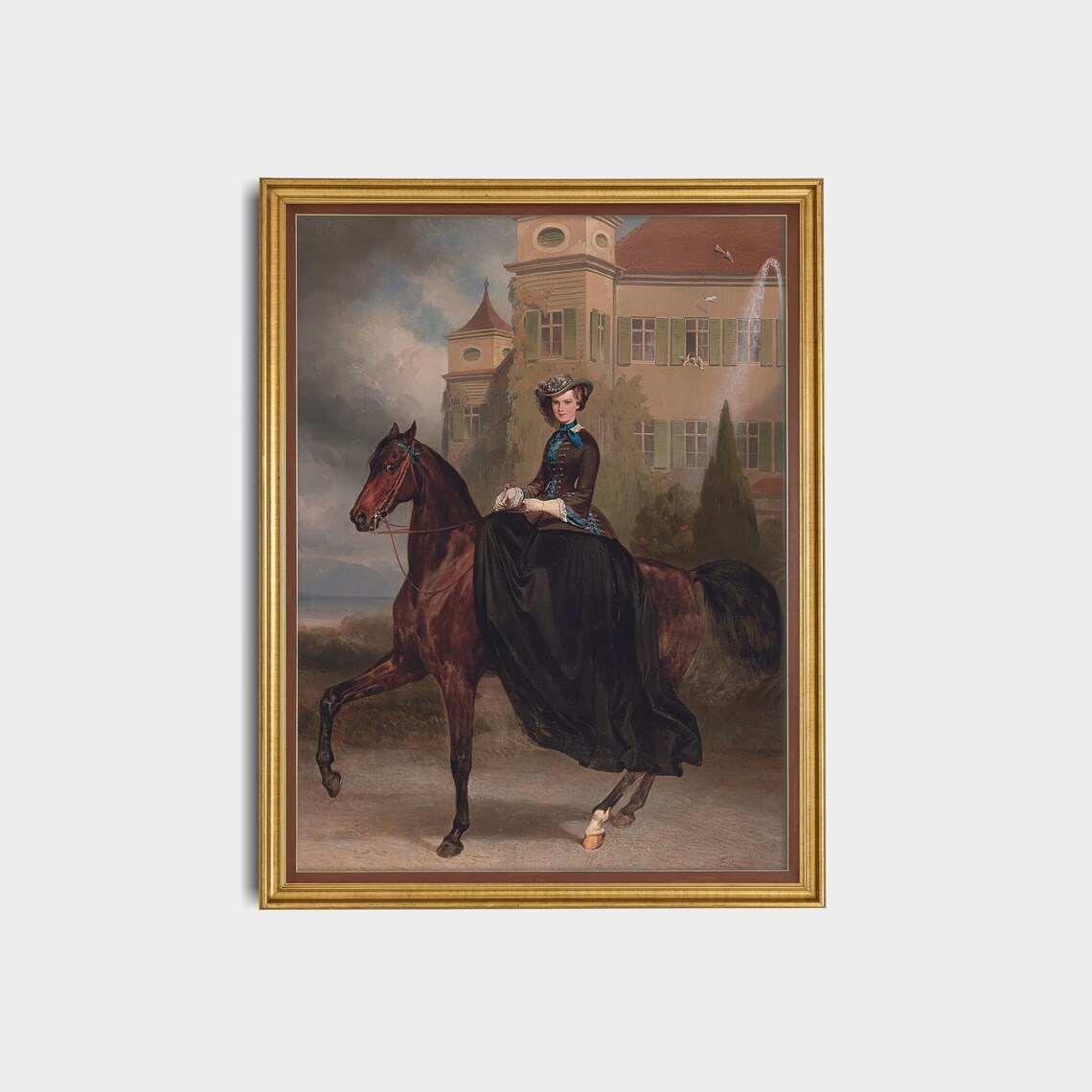 Victorian Lady Sidesaddle on Chestnut Horse Equestrian Portrait Print - Image 3