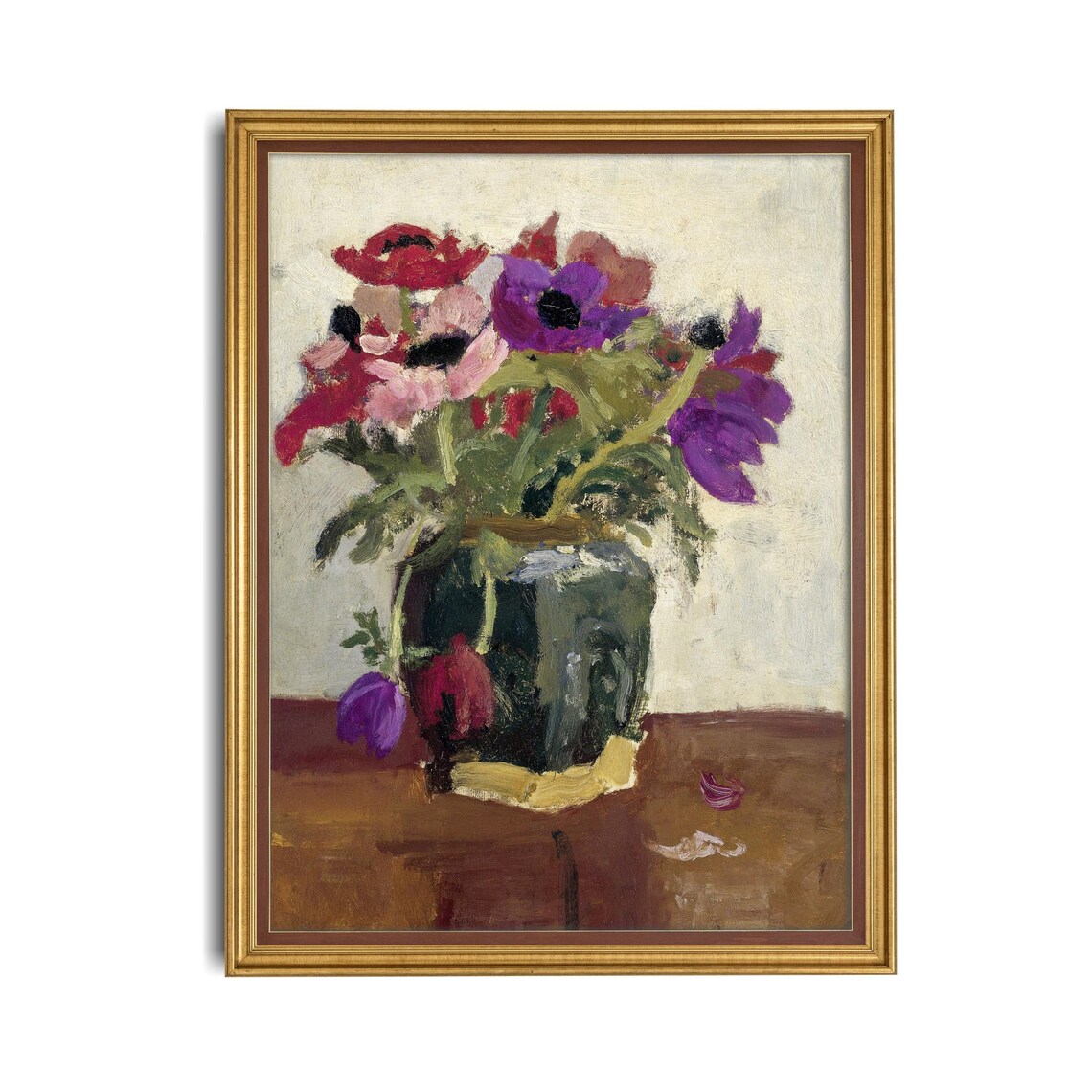 Red Purple Anemones Vase Still Life Vintage Floral Art Poster - Image 4