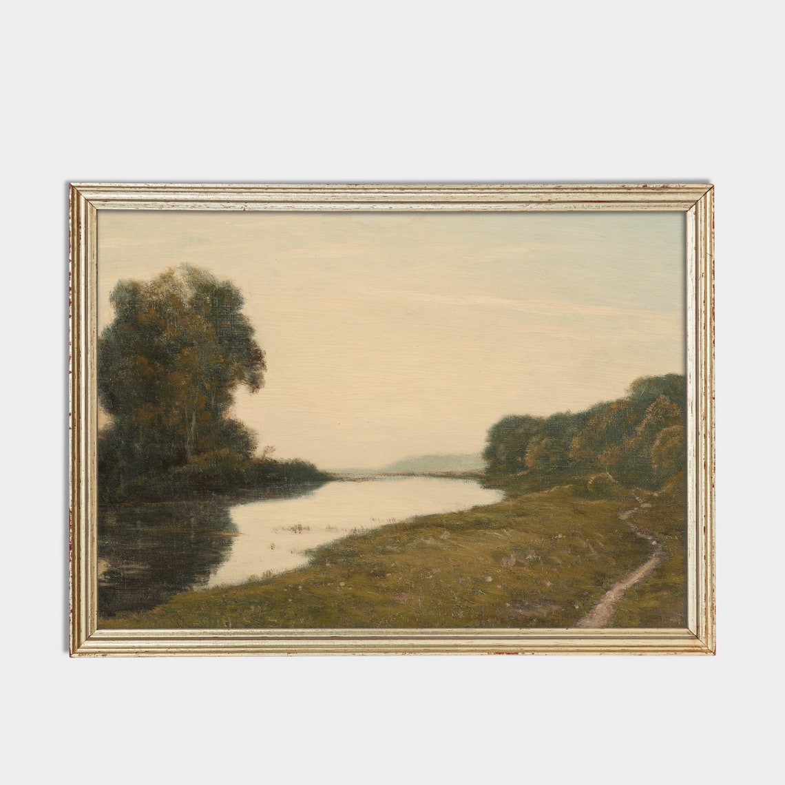 Calm River Flowing Between Tree Lined Banks at Dusk Landscape Poster - Image 2