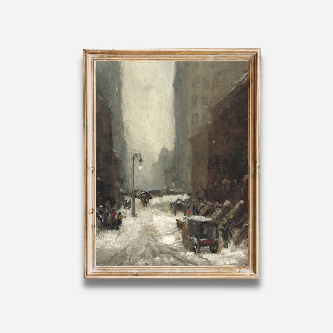 Horse Carriages on a Snowy City Street Vintage Winter Painting Poster - Image 3