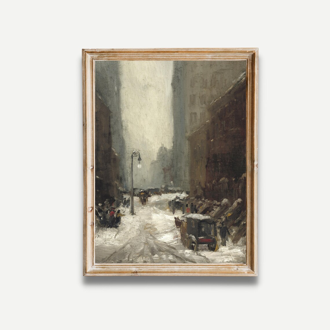Snowy City Street at Dusk Horse Drawn Carriages Winter Poster - Image 4