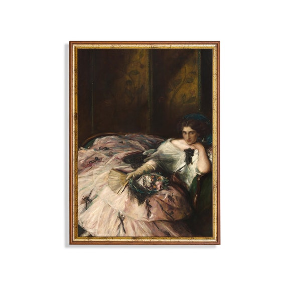 Vintage Portrait Painting Antique Woman Portrait Victorian Print Wall Art Moody Rustic Fine Art Print