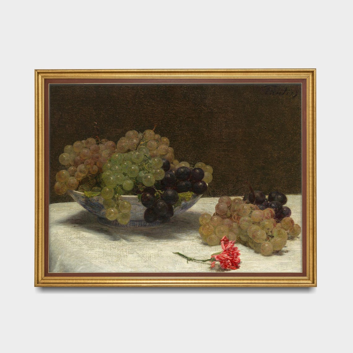 Bowl of Grapes with a Pink Carnation Classic Vintage Fruit Poster - Image 5