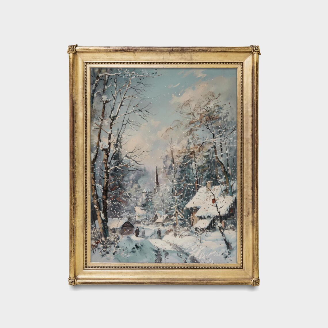 Snowy Village with Church Steeple Winter Scene Vintage Poster - Image 5