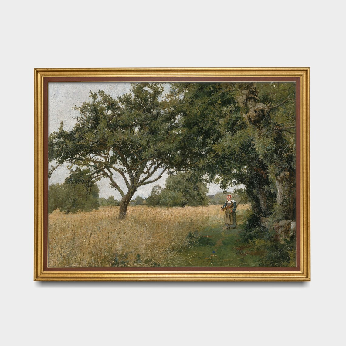 Peasant Woman Standing In Golden Wheat Field By The Great Trees Poster - Image 4
