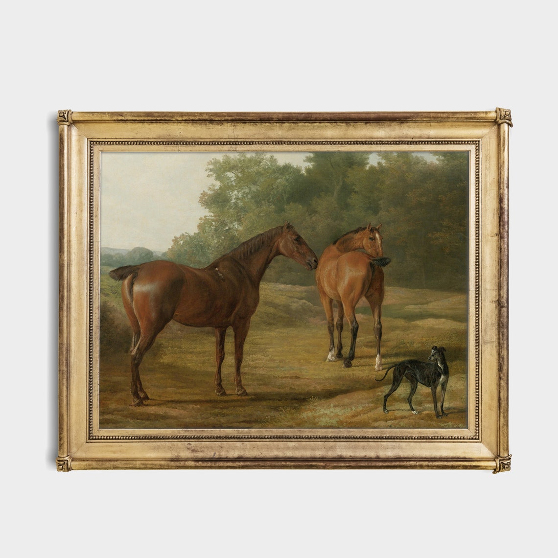 Vintage Horse Painting Antique Equestrian Print Horse And Dog Rustic Moody Oil Painting Print Wall Art - Image 4