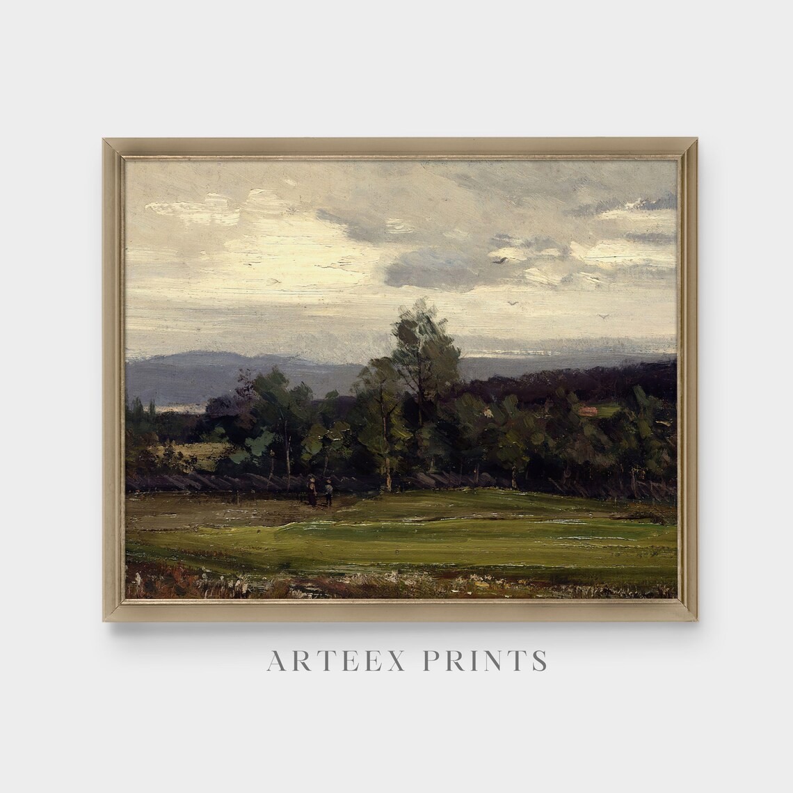 Sunlit Green Meadow with Two Figures Vintage Pastoral Landscape Poster - Image 3