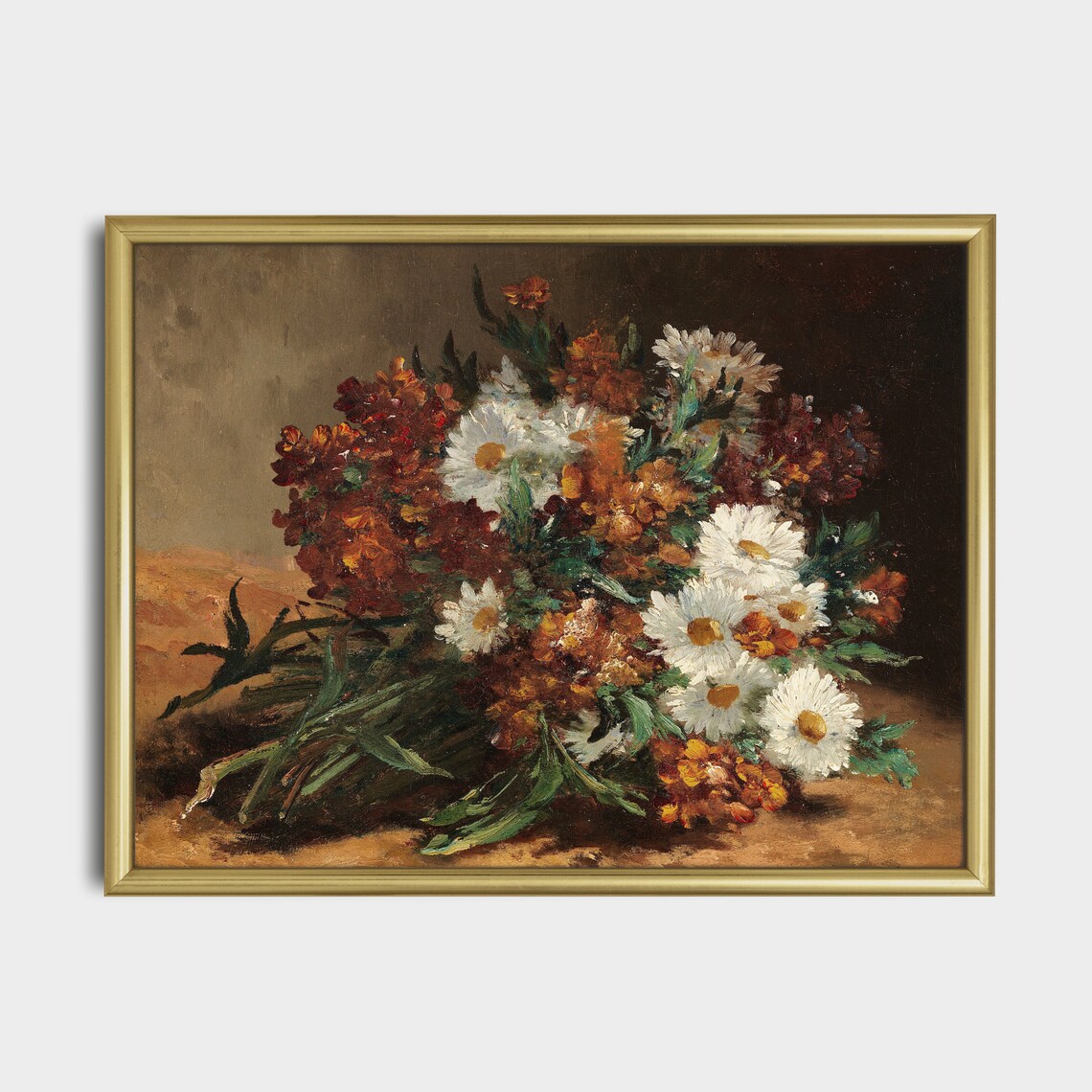 White Daisies with Rustic Autumn Flowers Bouquet Painting Poster - Image 3