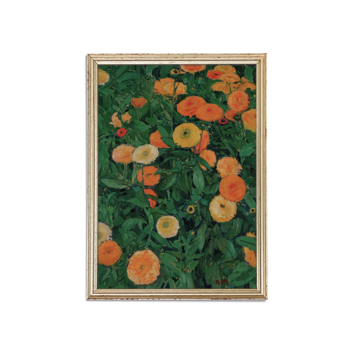 Orange Ranunculus Blossoms Lush Vintage Botanical Floral Poster - Image 3