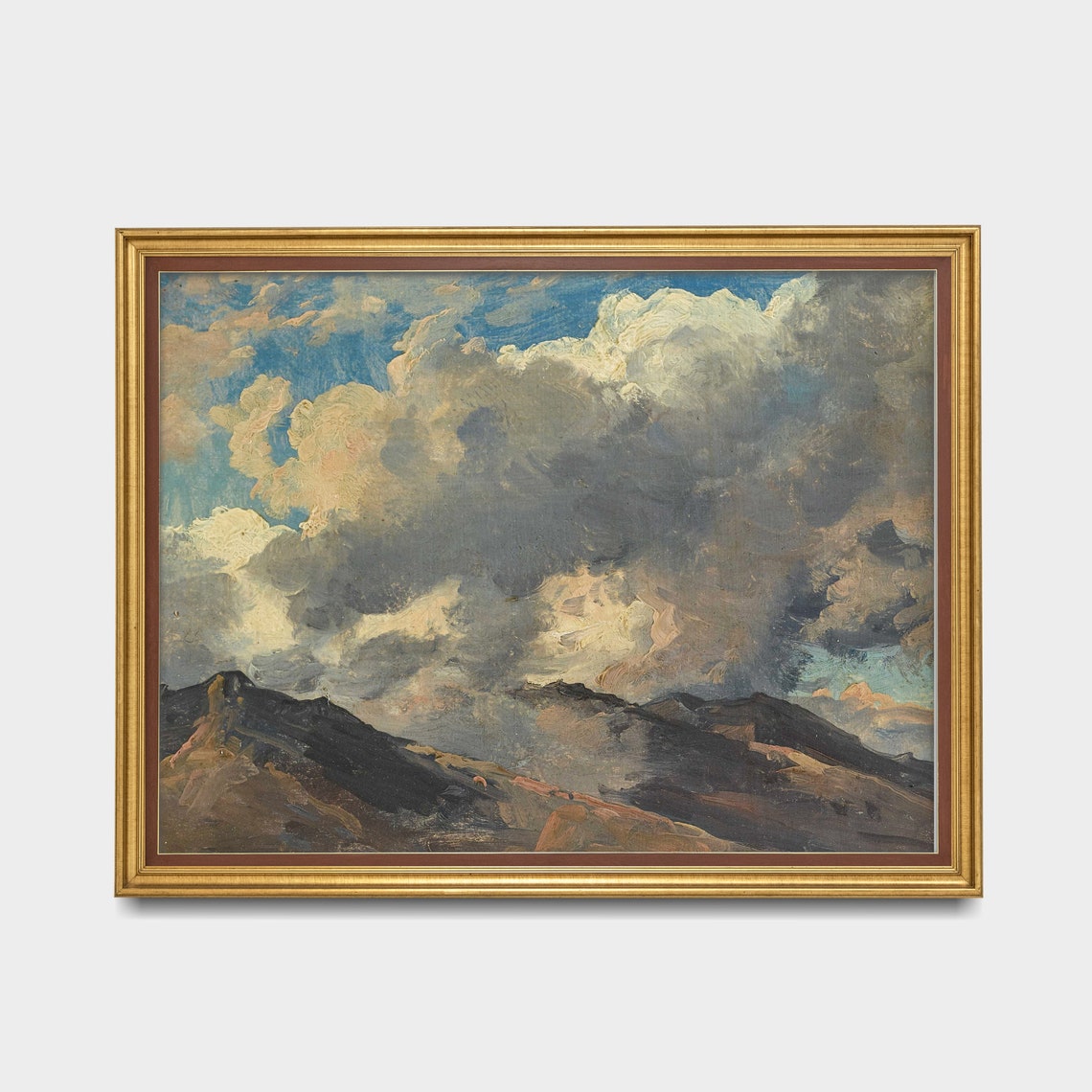 Dramatic Storm Clouds Over Dark Mountains Vintage Sky Poster - Image 2