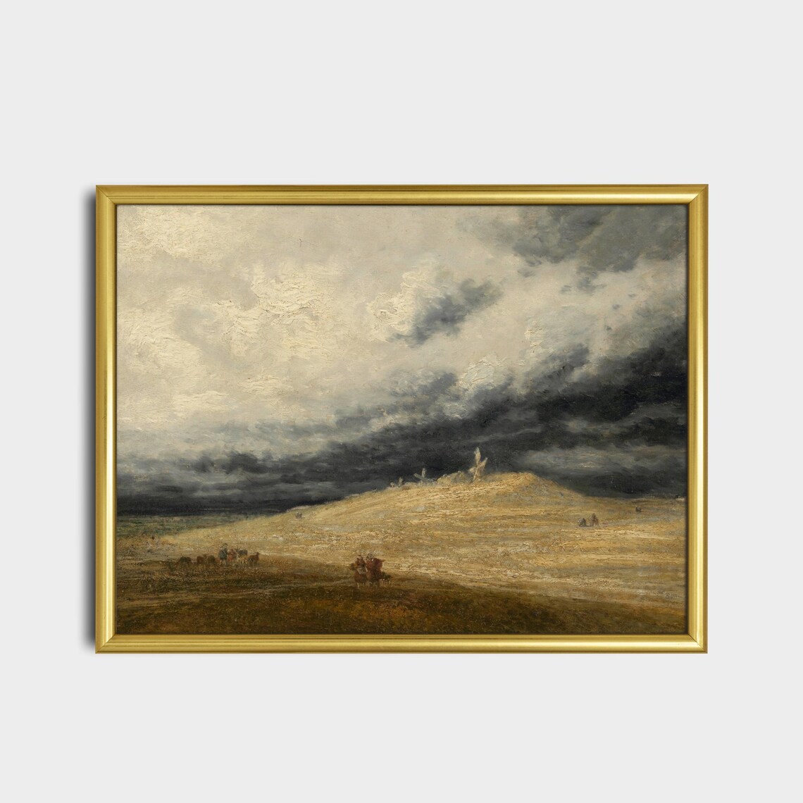 Windmill on Golden Dunes Stormy Sky Vintage Landscape Poster Art - Image 2