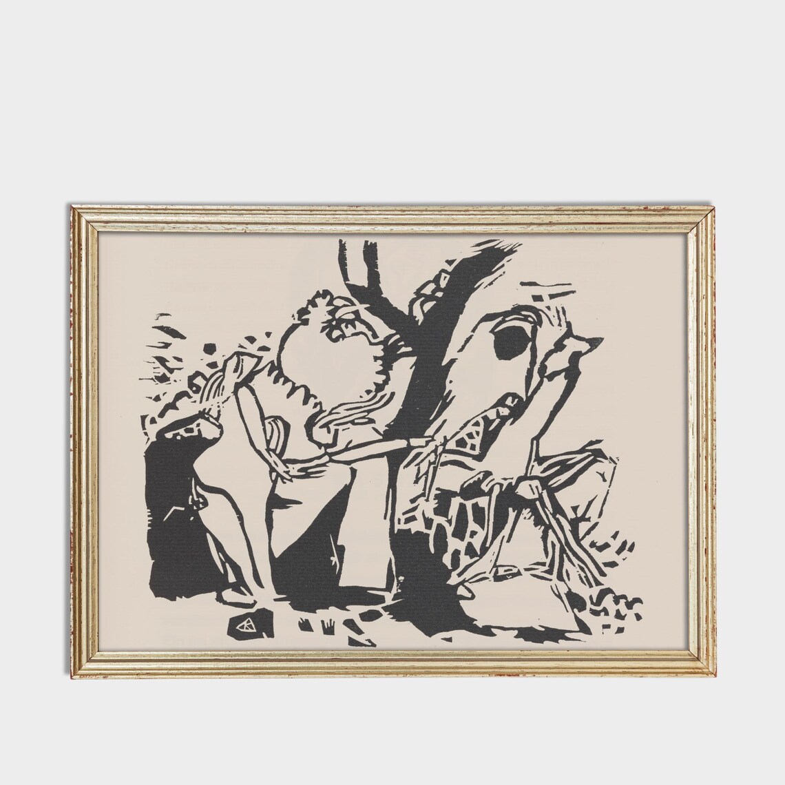 Expressionist Black White Woodcut Tree Fellers Bold Vintage Art Poster - Image 3